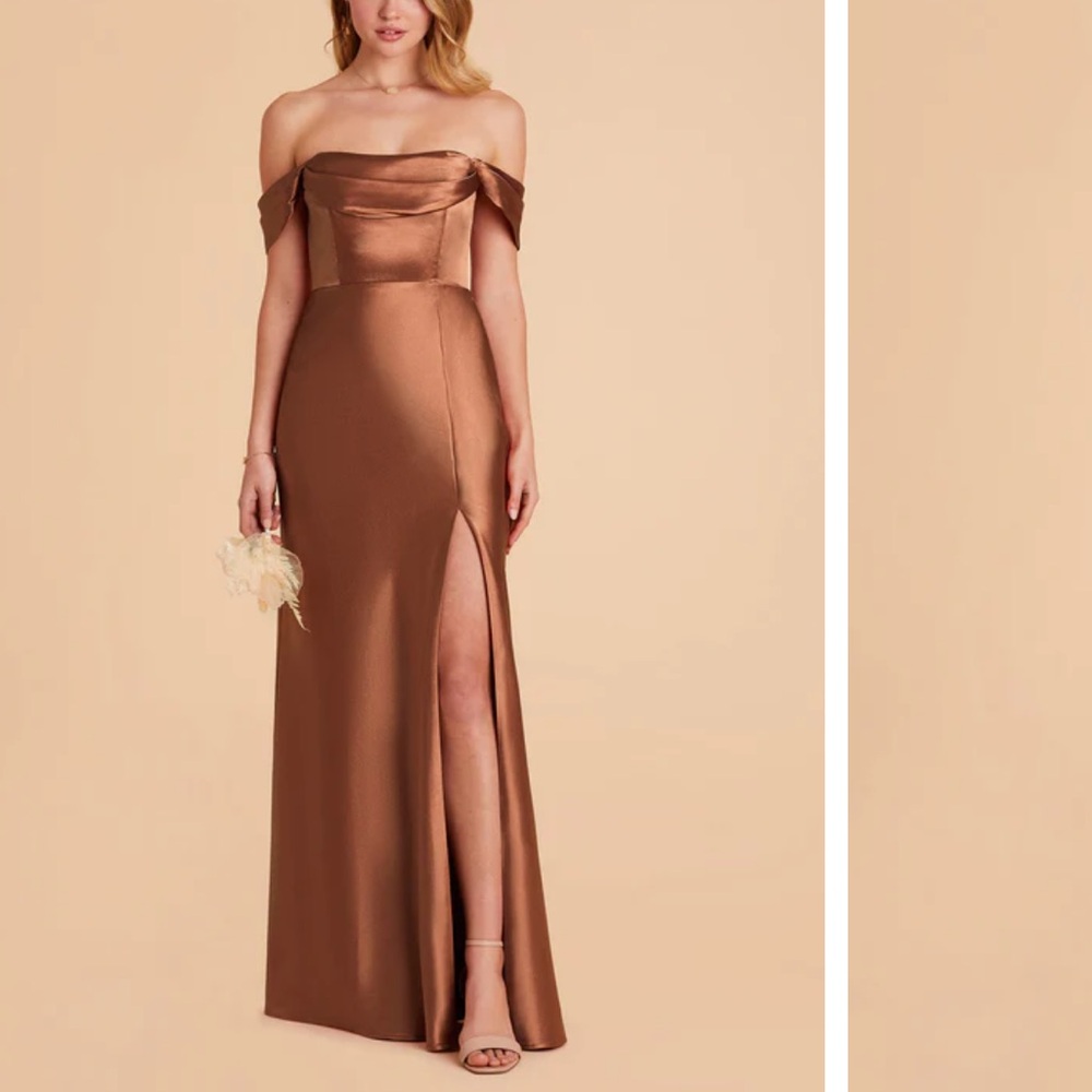 Birdy Grey Mia Convertible Dress Rust Shiny Satin Off-Shoulder Evening Gown